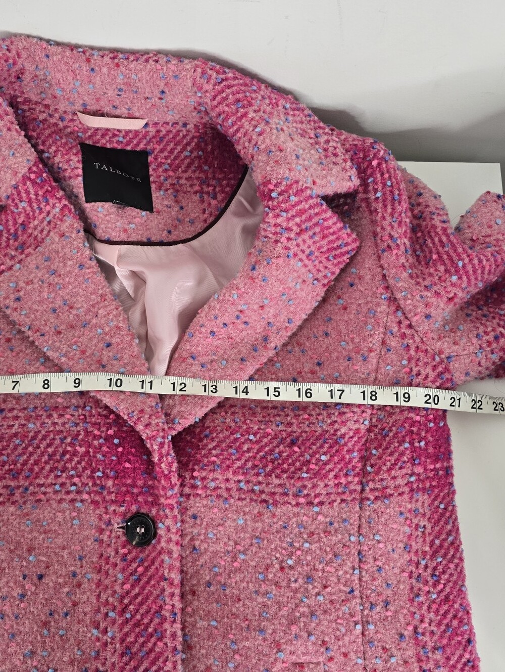 Talbots Confetti Pink Plaid Long Wool Blend Coat Jacket Size L Textured Tweed - Picture 11 of 15